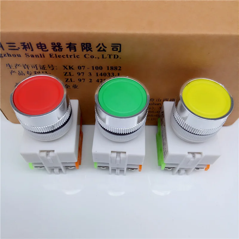 Кнопка управления Y090-11BNZS, 220V, с фиксацией, зеленая